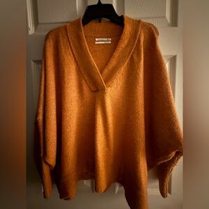 Anthropologie V-Neck Sweater in Warm Orange